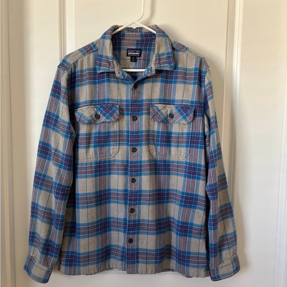 Patagonia M Fjord Flannel Shirt Plaid Andes Blue - Picture 3 of 10
